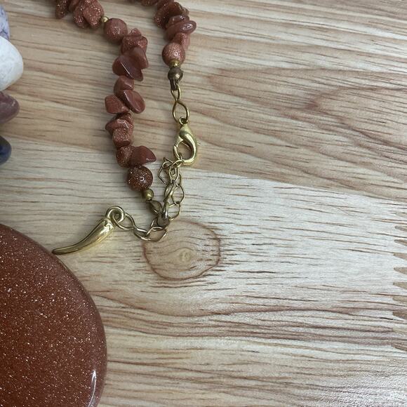 Goldstone Bead Necklace with Large Pendant & Natural Stone Accents - Picture 9 of 13